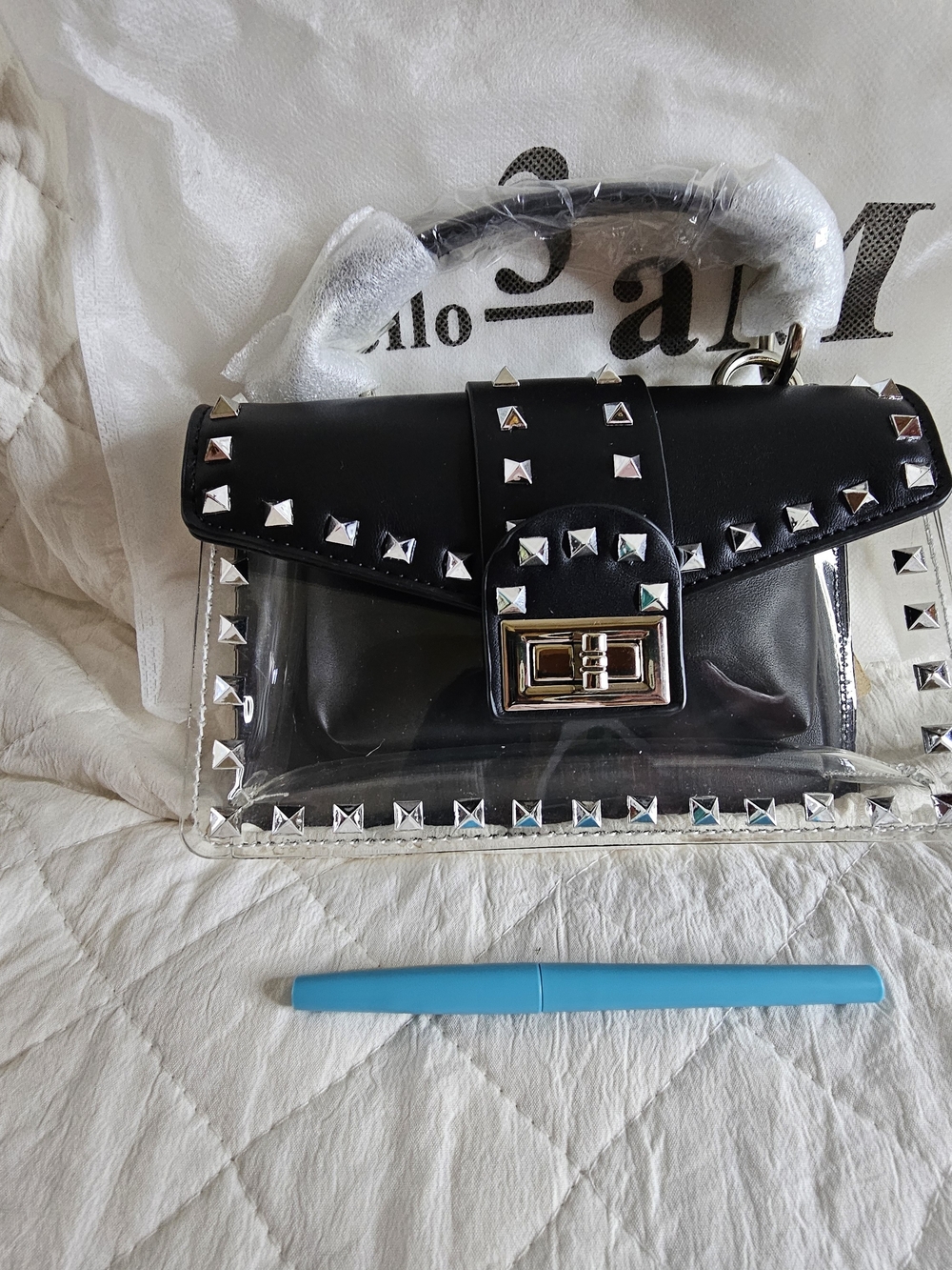 Hello 3aM Studded Black /  Clear Top-Handle Or Shoulder Strap Bag